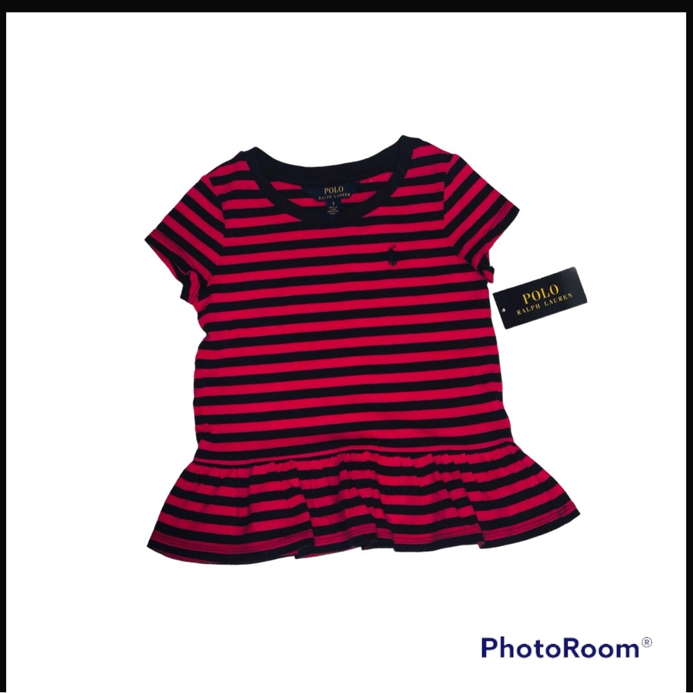 Polo Ralph Lauren Little Girls Blue And Pink Striped Peplum Top Size 5